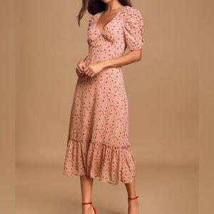 Lulu’s Before You Go Dusty Pink Floral Print Ruffled Midi Dress